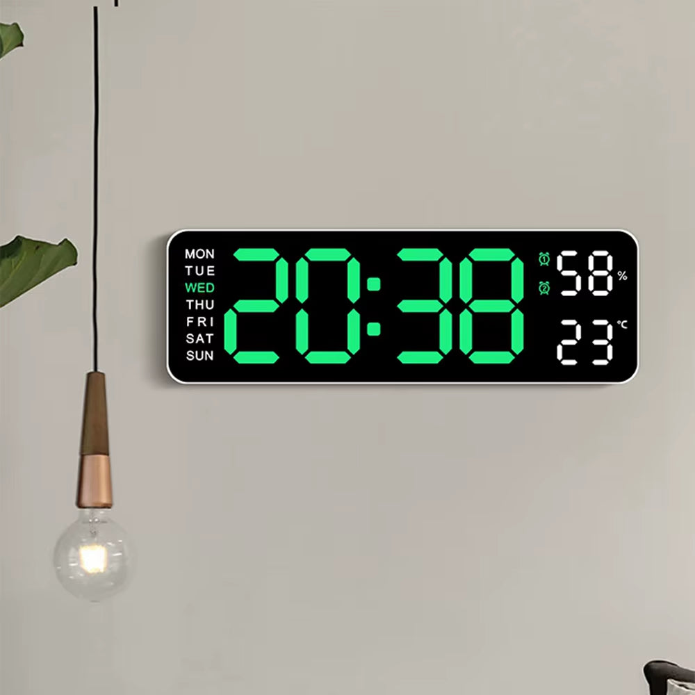Large LED Digital Wall Clock – With Temperature, Humidity & Week Display